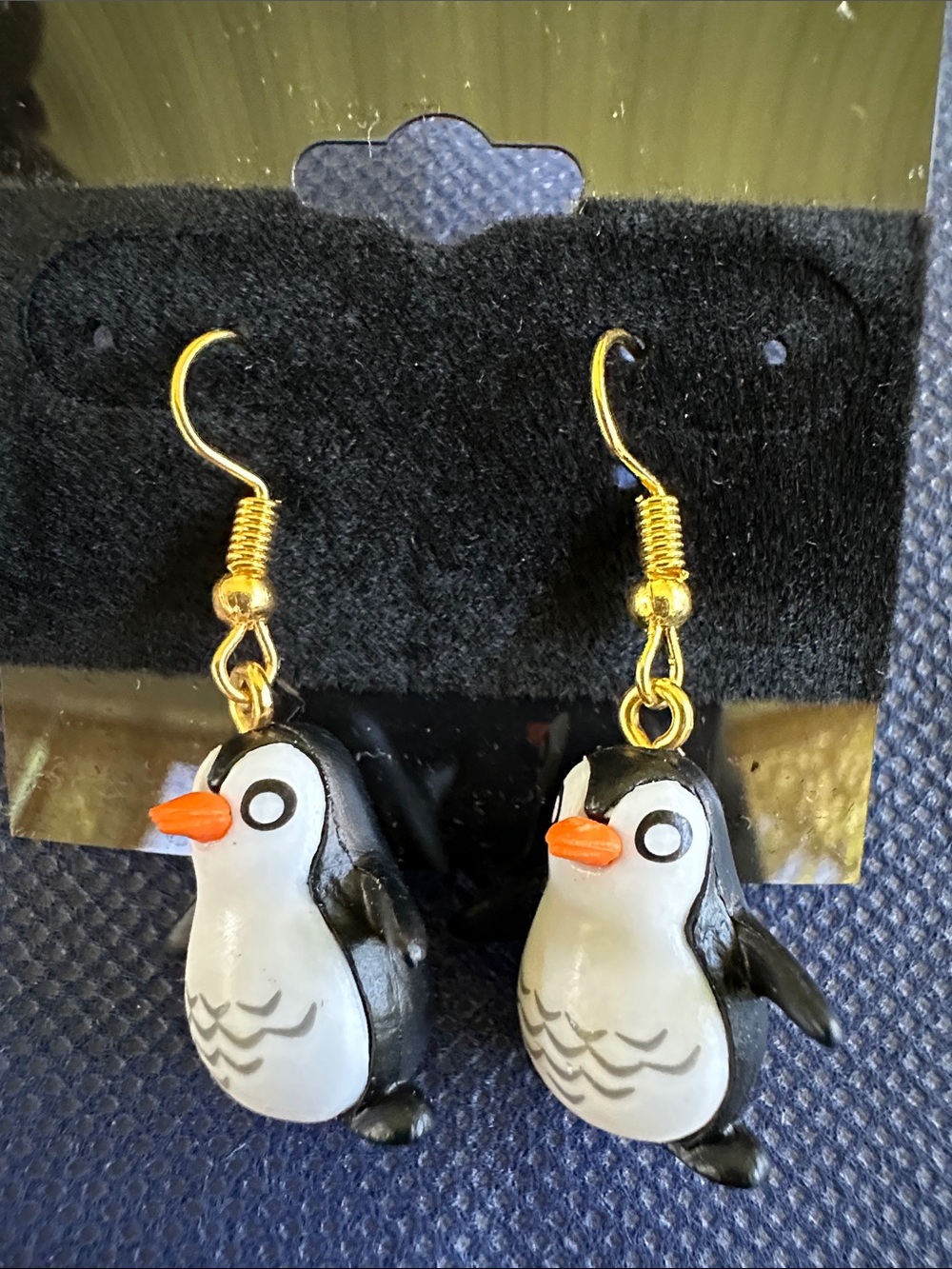 Cute Penguin Dangle Earrings - Black, White & Orange